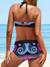 Women's Swimwear Bikini 2 Piece Plus Size Swimsuit Open Back Printing for Big Busts Flower Blue Rosy Pink Halter V Wire Bathing Suits Sexy Vacation Fashion / Sleeveless / Modern / New / Padded Bras